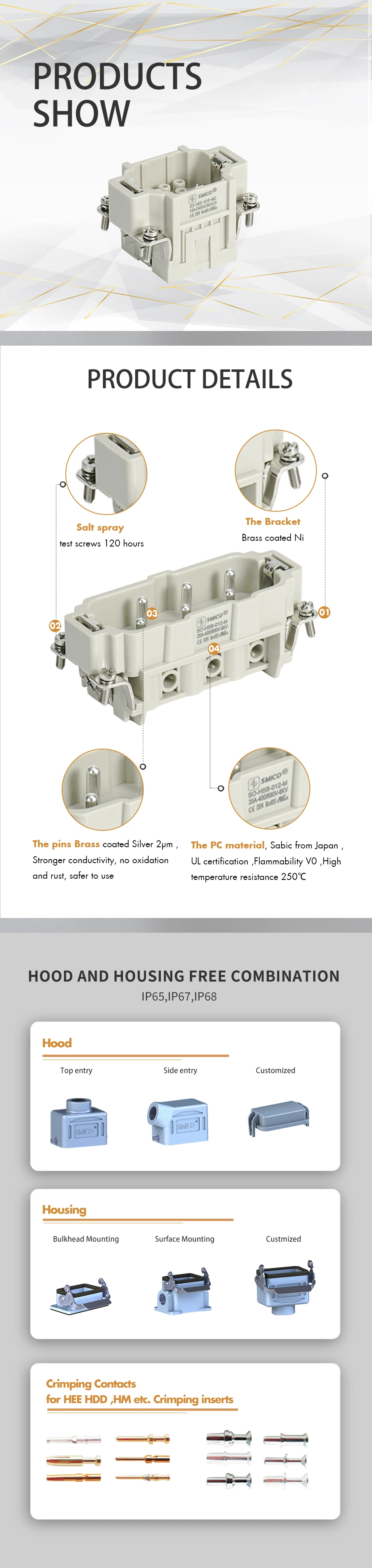 موصل عالي التحمل مكون من 10 دبابيس HDC HEE-010 نوع الضغط