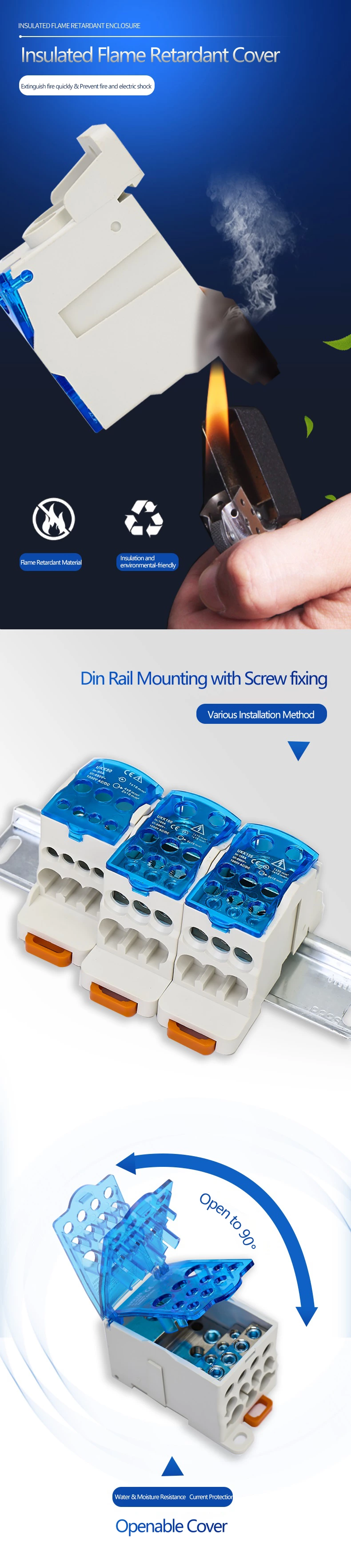 صندوق توزيع Din Rail 80A صندوق كتلة طرفية صندوق تقاطع مع غطاء