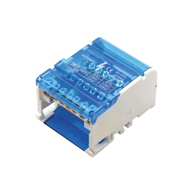 UKK407/125 125A 500V طرف سكة DIN رباعي الاتجاهات قضيب نحاسي موزع طاقة PA كتل صندوق الكابلات